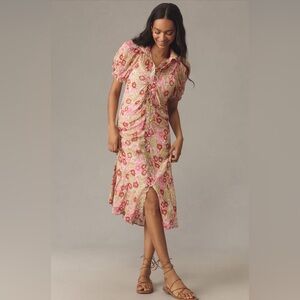Anthropologie Pink Floral Midi Dress